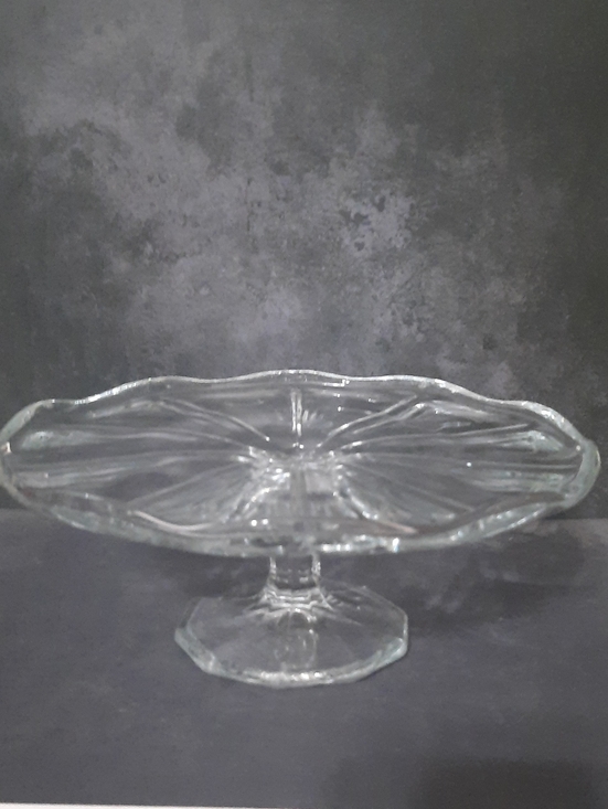 Other - Vintage Clear Pressed Glass Pedestal Cake Stand With Scalloped Edge